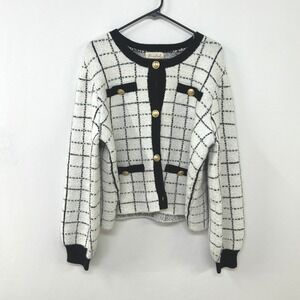 Marled Plaid Knit Cardigan Sweater XL Gold Buttons Vintage Grandpa Academia Core